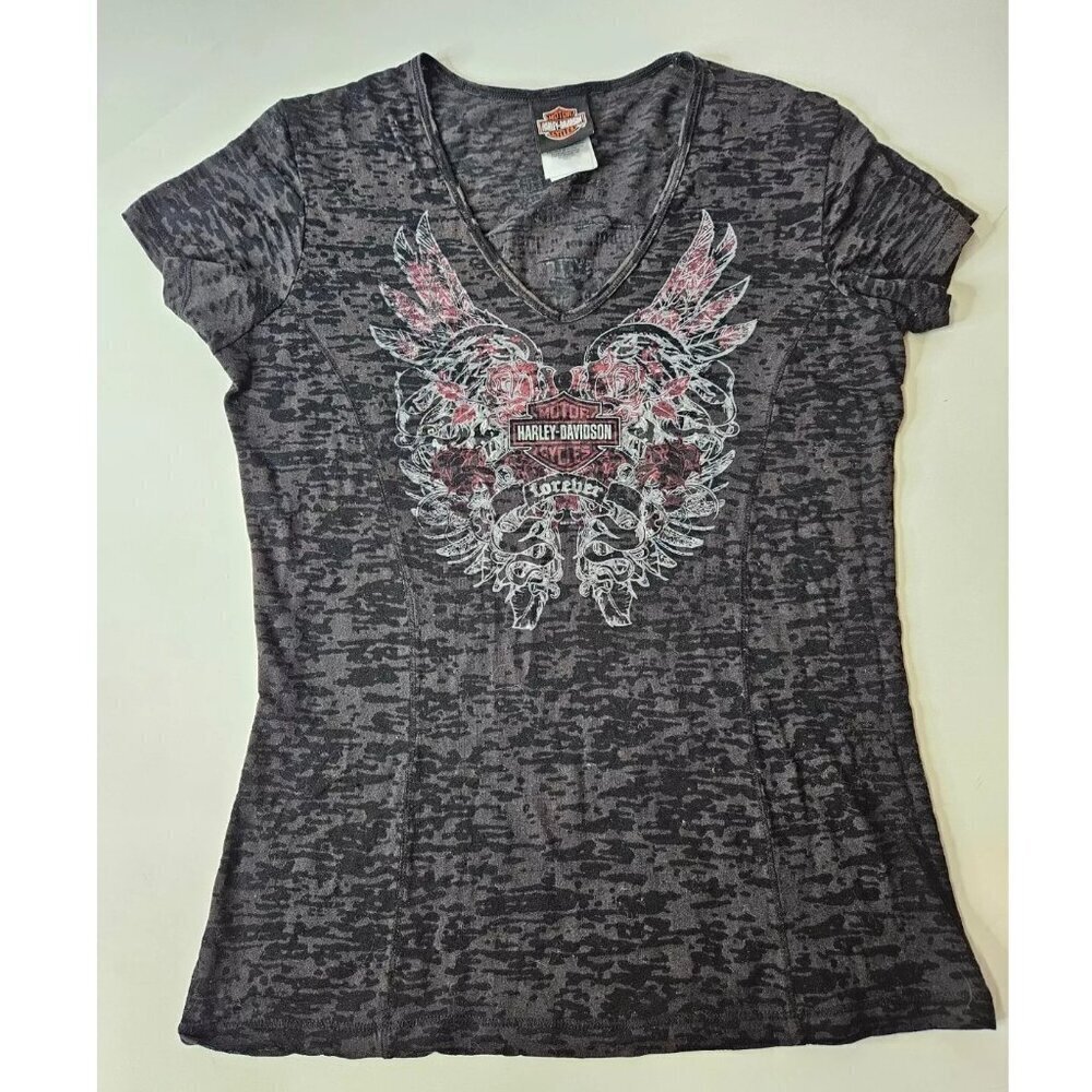 Vintage Y2K Harley-Davidson Grunge Style Angel Wing Shirt Top Black Large